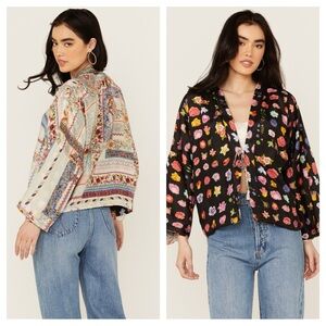 JOHNNY WAS Stano Makenna Reversible Silk Kimono Cardigan Black Floral Patchwork